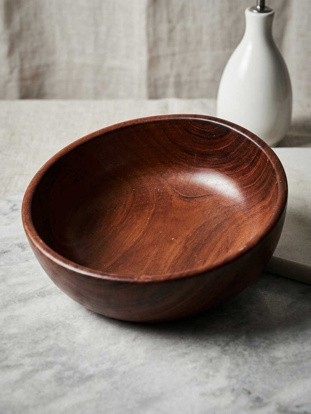 Vintage Mid-Century Modern Turned Teak Wooden Serving Bowl Handcrafted Decor